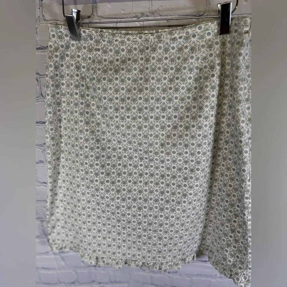 J Crew Blue Green Ditsy Print Cotton Casual Minimalist Ruffle Hem Mini Skirt 6